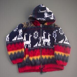 ANDINO ARTESANIAS Full Zip Hoodie ALPACA Wool Sweater Toddler Sz 4 Fair Isle Sft